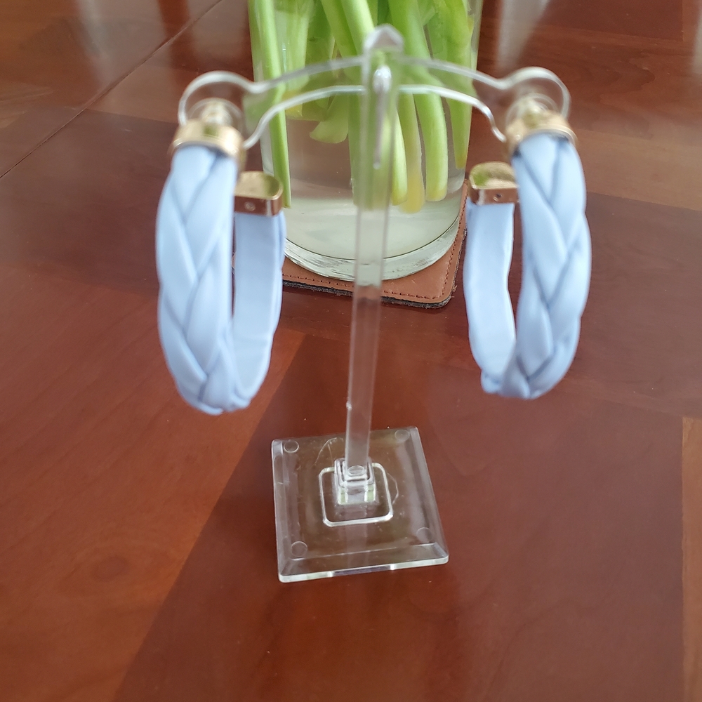 Braided Baby Blue Leatherette Hoop Earrings